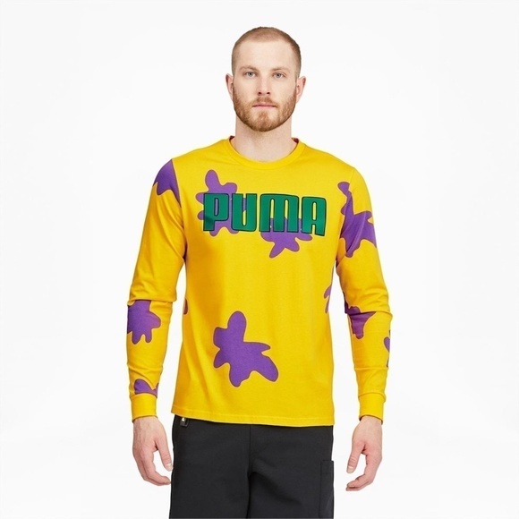 Puma x Rugrats Long Sleeve‎ Basketball Tee Shirt in Empire Yellow Size Small - Picture 1 of 12